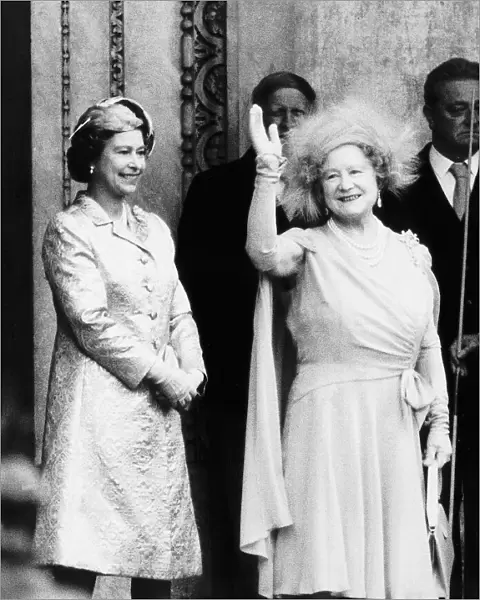 Queen Mother with daughter Queen Elizabeth British Monarch attending a thanksgiving