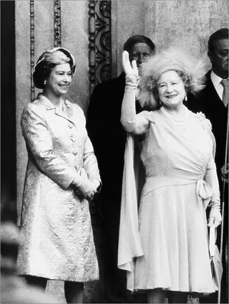 Queen Mother with daughter Queen Elizabeth British Monarch attending a thanksgiving