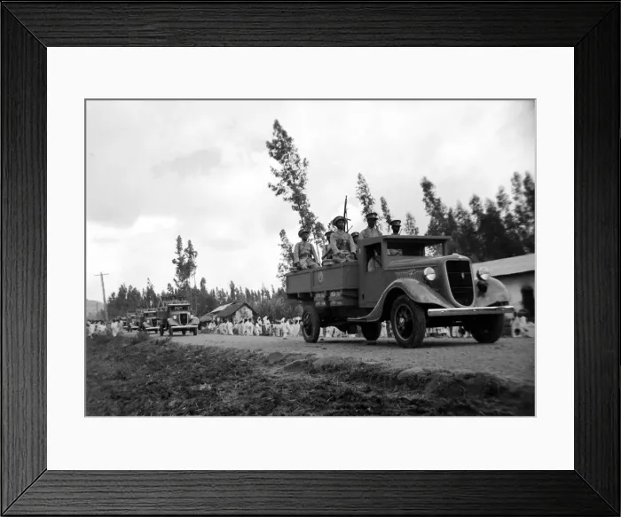 Framed Print : Members of the Abyssinia army in their armoured trucks during the war with Italy of 1935 Framed Print : Members of the Abyssinia army in their armoured trucks during the war with Italy of 1935