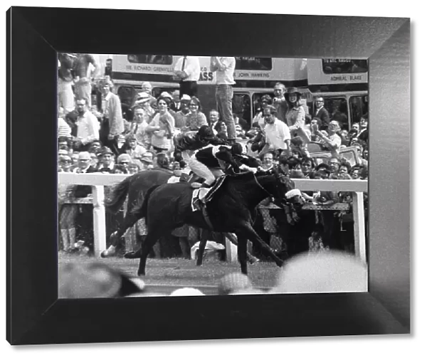 Geoff Lewis jockey on Mill Reef winning The Derby from Linden Tree at Epsom - June 1971