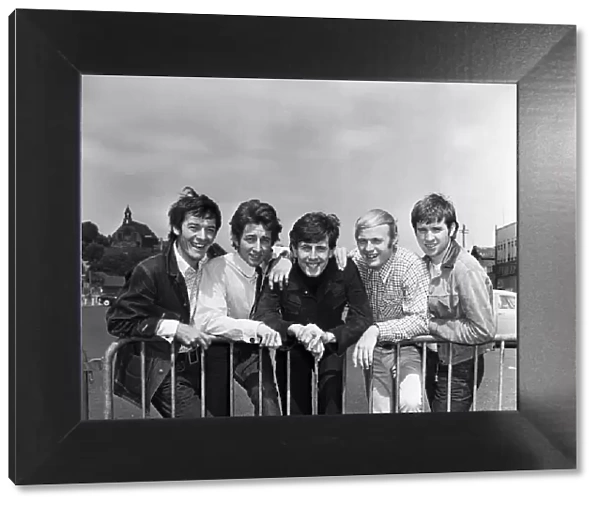 The Hollies pop group in happy mood in Stockport after hearing news that their latest