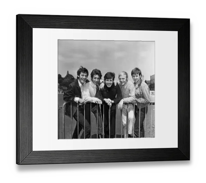 Framed Print : The Hollies pop group in happy mood in Stockport after hearing news that their latest Framed Print : The Hollies pop group in happy mood in Stockport after hearing news that their latest