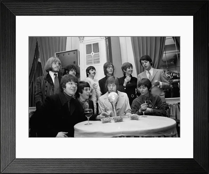 Framed Print : John Lennon Ringo Starr and Paul McCartney with Cilla Black