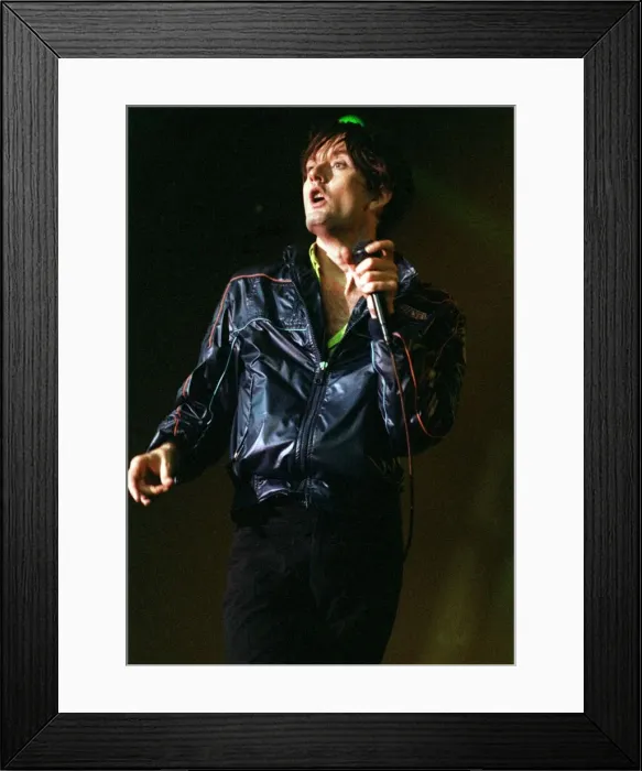 Framed Print : Jarvis Cocker on stage at T In The Park July 1996 Framed Print : Jarvis Cocker on stage at T In The Park July 1996