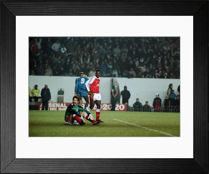 Framed Print : Arsenal 2 v. Wimbledon 2. Wimbledon celebrate a very late goal to draw the game Framed Print : Arsenal 2 v. Wimbledon 2. Wimbledon celebrate a very late goal to draw the game