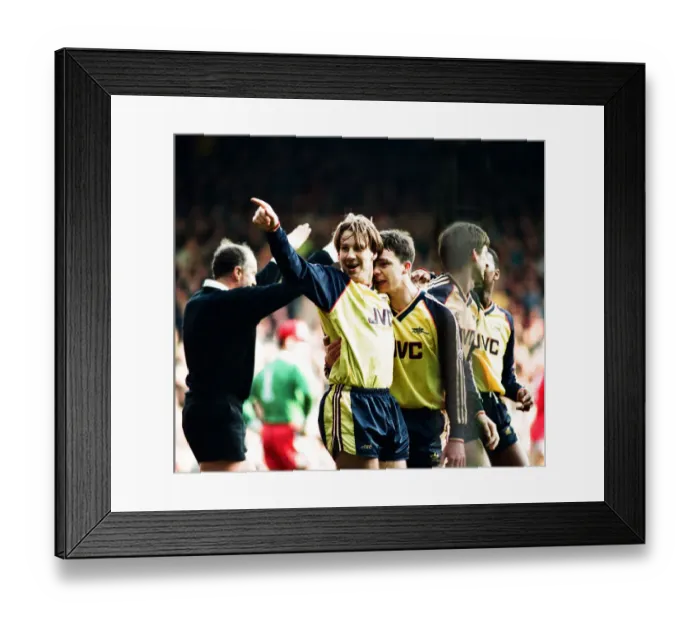 Framed Print : Liverpool 0 v. Arsenal 1. Paul Mersons celebrates his 66th minute goal to help