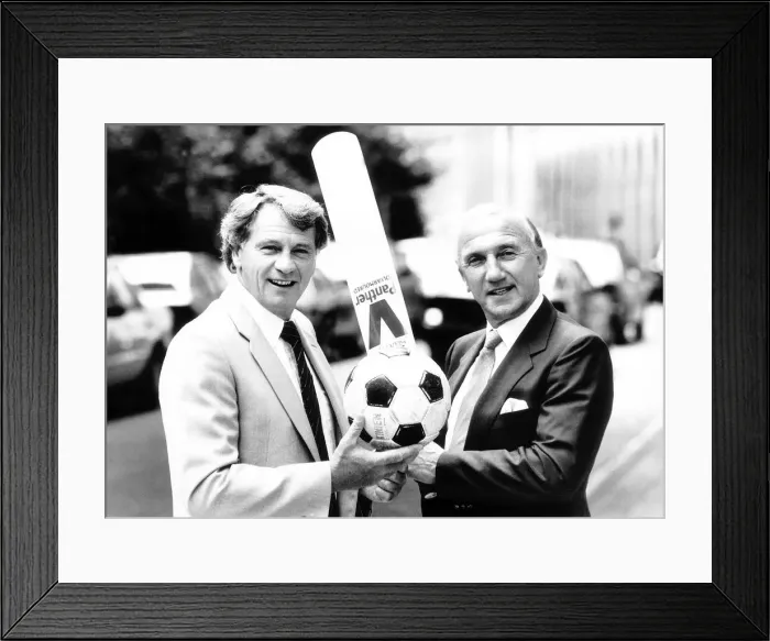 Framed Print : Bobby Robson England manager and Micky Stewart 1987 the England Cricket manager Framed Print : Bobby Robson England manager and Micky Stewart 1987 the England Cricket manager
