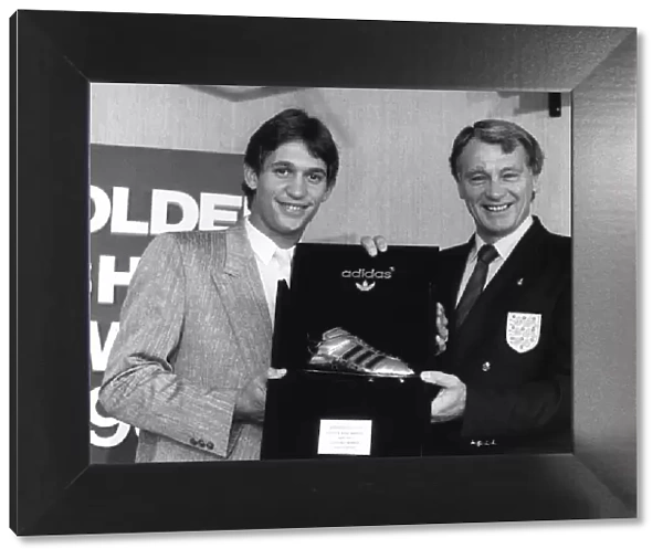 England Manager Bobby Robson presenters England player striker Gary Lineker with