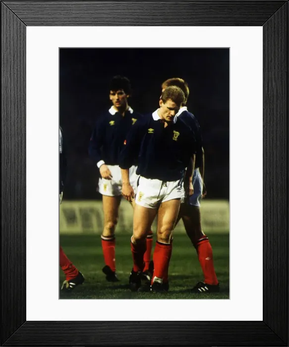 Framed Print : during Scotland versus Yugoslavia World Cup football Gordon Durie with head Framed Print : during Scotland versus Yugoslavia World Cup football Gordon Durie with head