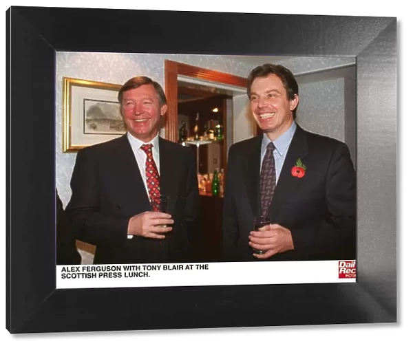 Alex Ferguson and Tony Blair at Scottish Press Lunch glasses in hand Manchester United