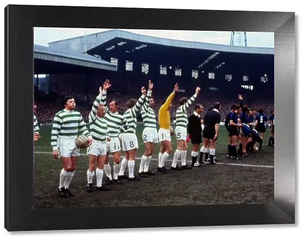 Celtic and Inter players wave to crowd April 1972