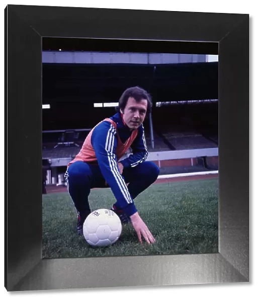 Franz Beckenbauer former West German football player May 1976 crouching training gear