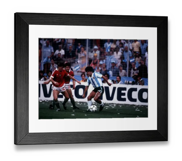 Framed Print : Argentina v Hungary World Cup 1982 football Maradona keeps the ball from Sallai 14 Framed Print : Argentina v Hungary World Cup 1982 football Maradona keeps the ball from Sallai 14