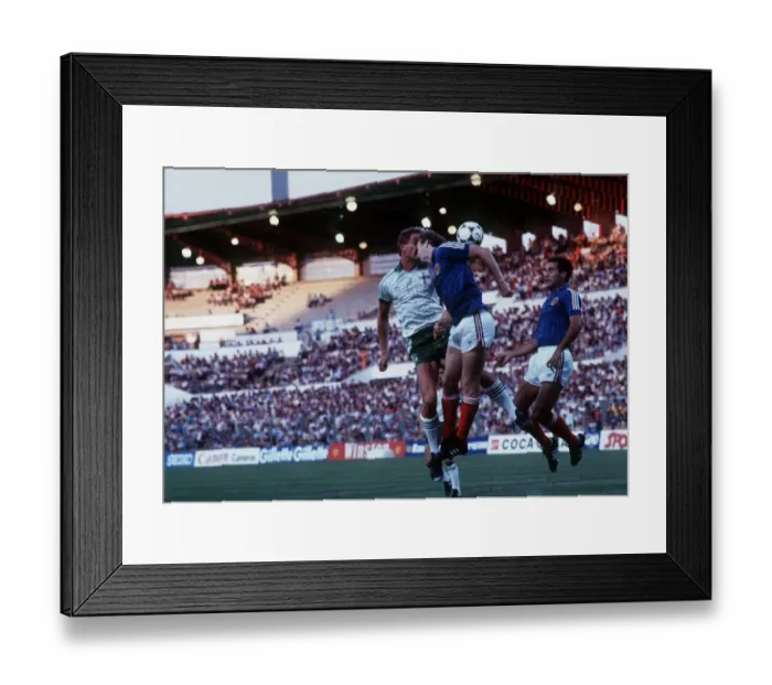 Framed Print : Northern Ireland 0 Yugoslavia 0 World Cup 1982 football players Bill Hamilton heading Framed Print : Northern Ireland 0 Yugoslavia 0 World Cup 1982 football players Bill Hamilton heading