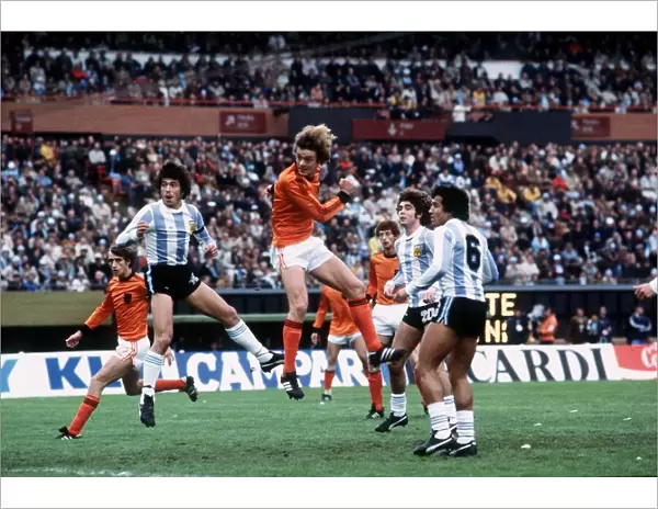 World Cup final 1978 Holland v Argentina football Johnny Rep in air centre