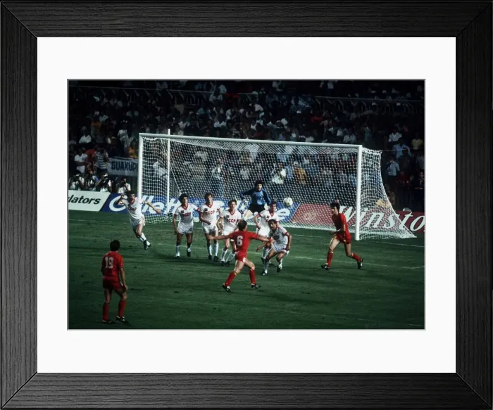 Framed Print : World Cup 1982 Belgiun 0 USSR 1 Frank Vercauteren tees up a volly Framed Print : World Cup 1982 Belgiun 0 USSR 1 Frank Vercauteren tees up a volly
