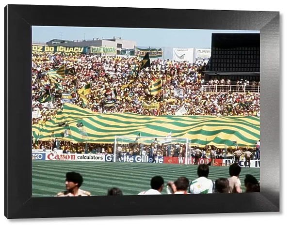 Brazilian fans World Cup 1982 football Argentina v Brazil supporters holding up large