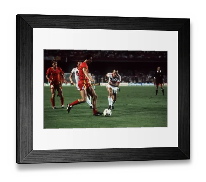 Framed Print : World Cup 1982 Belgiun 0 USSR 1 Walter Meeuws of Belgium is on the ball