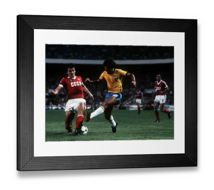 Framed Print : Brazil v Russia World Cup 1982 football a soviet defender foils a shot by Framed Print : Brazil v Russia World Cup 1982 football a soviet defender foils a shot by