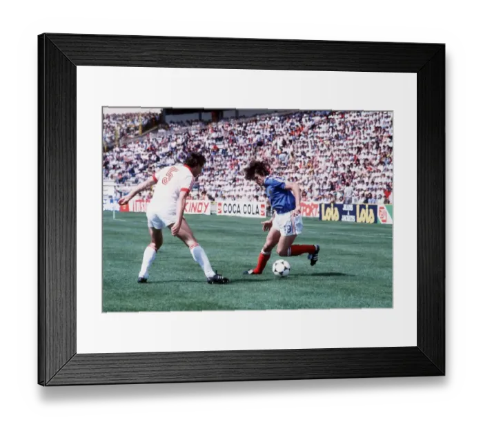 Framed Print : France v Czechoslovakia World Cup 1982 football Didier Six of France