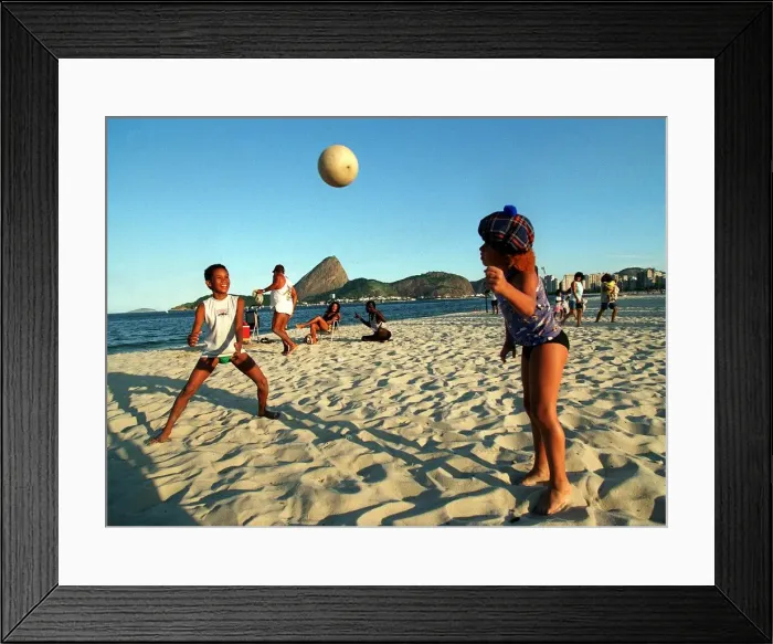 Framed Print : Brazil World Cup feature May 1998 Rio De Janeiro football mad children play on beach with
