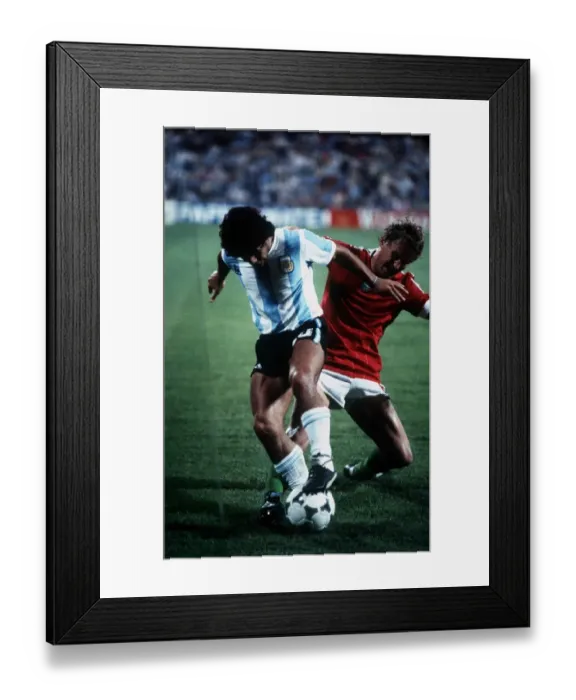 Framed Print : Argentina v Hungary World Cup 1982 football Maradona holds up the ball