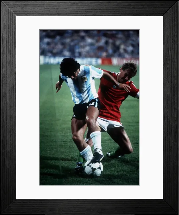 Framed Print : Argentina v Hungary World Cup 1982 football Maradona holds up the ball Framed Print : Argentina v Hungary World Cup 1982 football Maradona holds up the ball