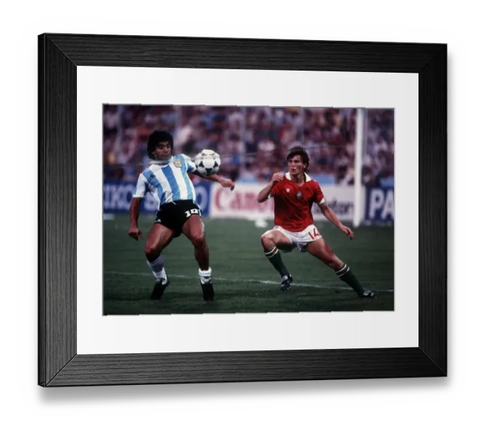 Framed Print : Argentina v Hungary World Cup 1982 football Maradona and Sallai Framed Print : Argentina v Hungary World Cup 1982 football Maradona and Sallai