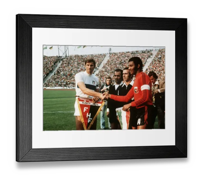Framed Print : Italy V Haiti World Cup 1974 Facchetti (Italy) and Nazaire (Haiti) shake hands