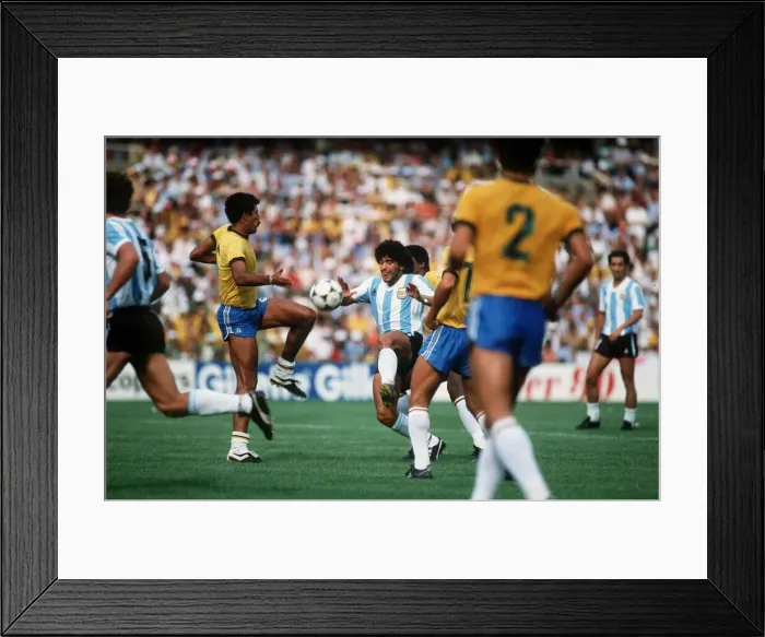 Framed Print : Argentina v Brazil World Cup 1982 football Maradona and Cerezo (left