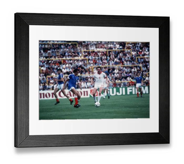 Framed Print : France v Czechoslovakia World Cup 1982 football Michael Platini of France