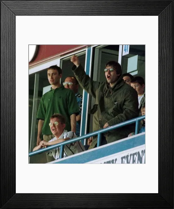 Framed Print : Liam Gallagher pop singer cheers on Manchester City August 1997 English First Division Framed Print : Liam Gallagher pop singer cheers on Manchester City August 1997 English First Division