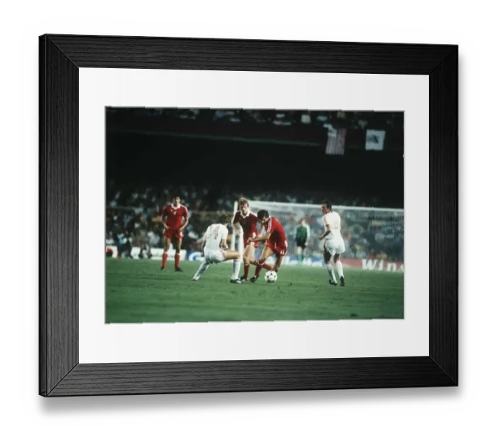 Framed Print : Poland v Russia 1982 World Cup Sergei Borovski looks to time his tackle as