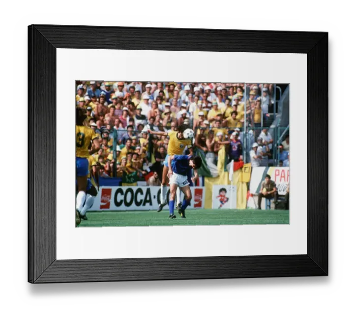 Framed Print : Italy v Brazil 1982 World Cup match Paolo Rossi is used a spring board Framed Print : Italy v Brazil 1982 World Cup match Paolo Rossi is used a spring board