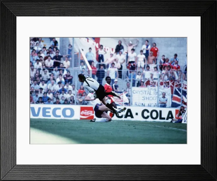 Framed Print : England v Kuwait 1982 World cup Kuwait goalkeeper Ahamd al Tarabulsi saves
