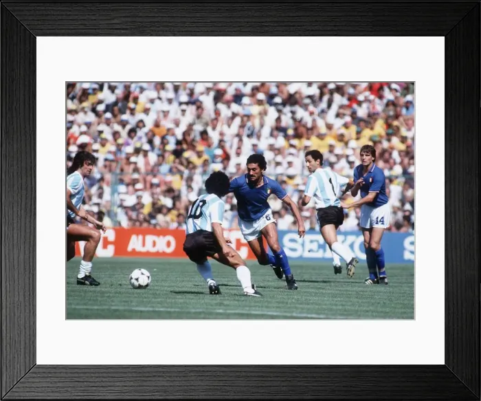 Framed Print : Italy v Argentina 1982 World Cup Gentile races to get between two argentine Framed Print : Italy v Argentina 1982 World Cup Gentile races to get between two argentine