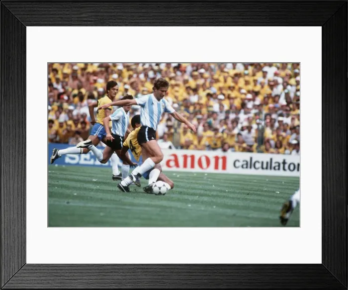 Framed Print : Argentina v Brazil 1982 World Cup match Calderon tackled by Luisinho Framed Print : Argentina v Brazil 1982 World Cup match Calderon tackled by Luisinho