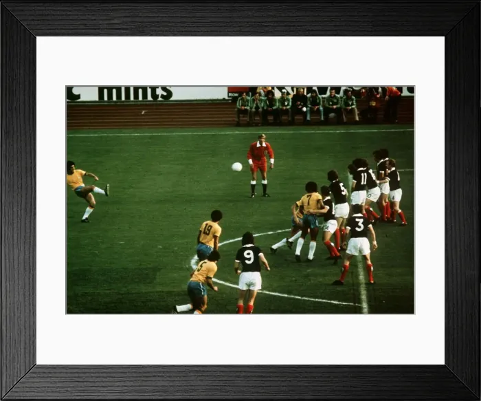 Framed Print : World Cup 1974 Scotland Brazil free kick