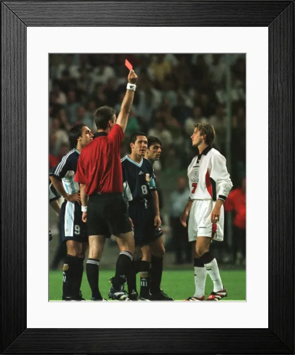 Framed Print : World Cup 1998 Last 16 England 2 Argentina 2 David Beckham is Framed Print : World Cup 1998 Last 16 England 2 Argentina 2 David Beckham is