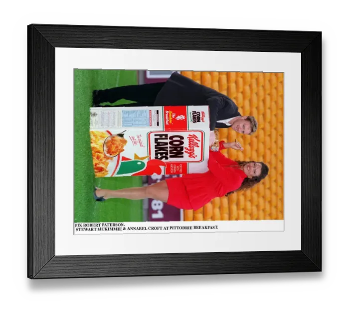 Framed Print : Stewart McKimmie Aberdeen footballer and Annabel Croft TV Presenter at Pittodrie with a