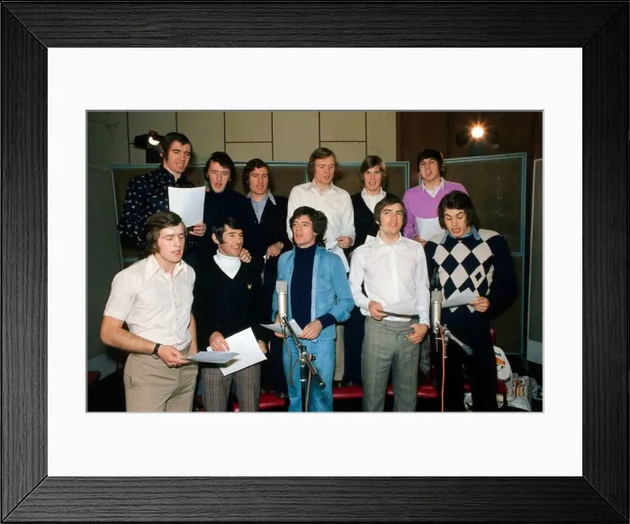 Framed Print : Scotland World Cup Football Squad 1974 Recording record in London George Framed Print : Scotland World Cup Football Squad 1974 Recording record in London George