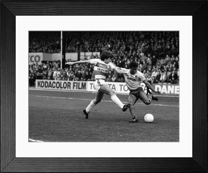 Framed Print : Watford v QPR March 1983 John Barnes and Terry Fenwick Framed Print : Watford v QPR March 1983 John Barnes and Terry Fenwick