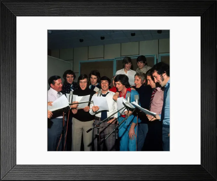 Framed Print : Scotland Football World Cup Squad 1974 Recording song in London for West Framed Print : Scotland Football World Cup Squad 1974 Recording song in London for West