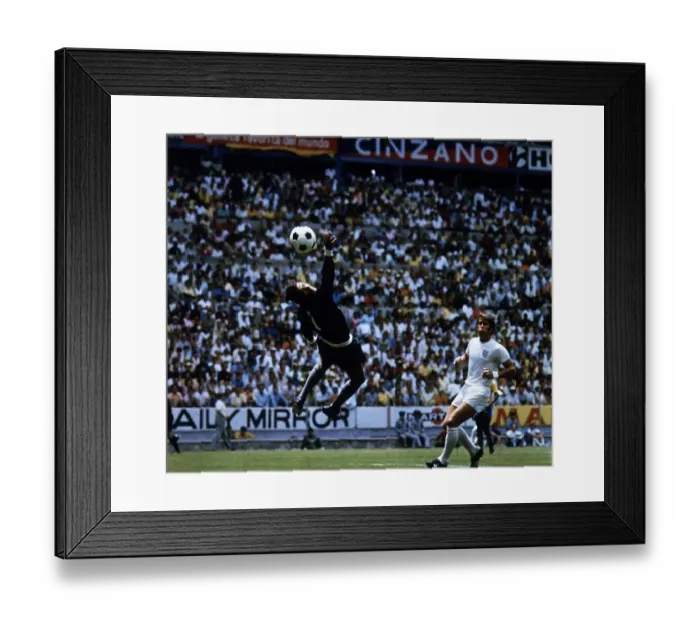 Framed Print : Geoff Hurst beats Brazilian keeper Felix but misses the goal during the epic World Cup Framed Print : Geoff Hurst beats Brazilian keeper Felix but misses the goal during the epic World Cup