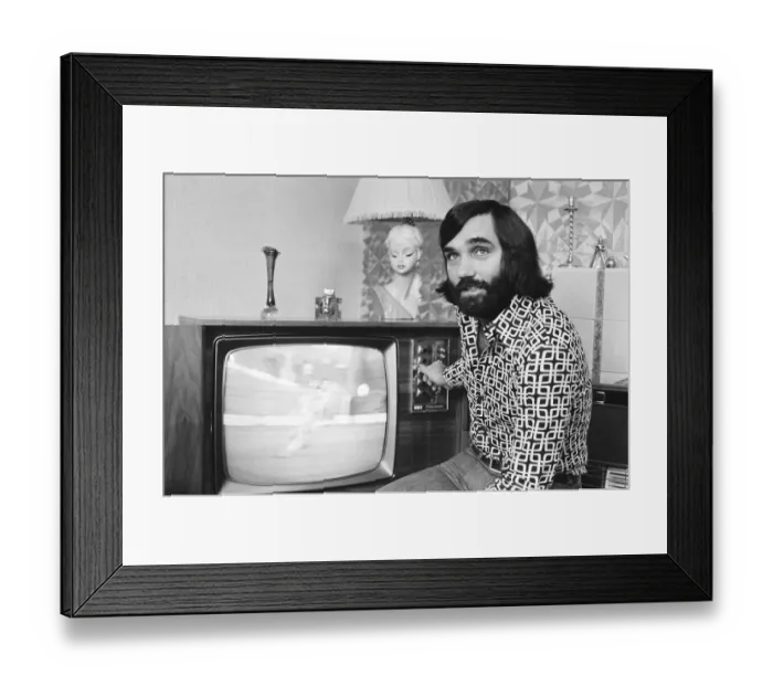 Framed Print : George Best seen here at his Manchester home after rumours that Stoke manager Tony Framed Print : George Best seen here at his Manchester home after rumours that Stoke manager Tony