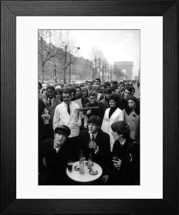 Framed Print : John Lennon, Paul MCCartney and George Harrison on the Champs Elysees before Ringo