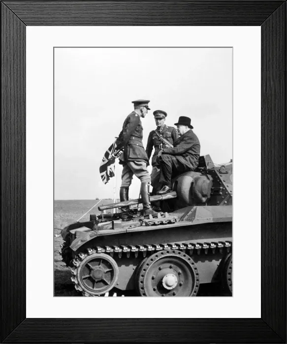 Framed Print : Winston Churchill sitting on a Tank in France, 1944 Framed Print : Winston Churchill sitting on a Tank in France, 1944