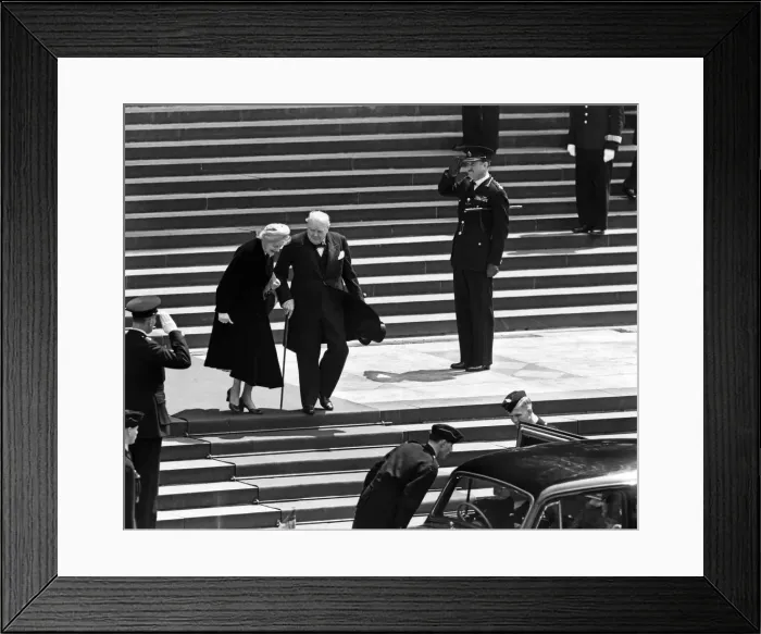 Framed Print : Sir Winston and Lady Churchill leaving St. Pauls Cathedral after a service of Framed Print : Sir Winston and Lady Churchill leaving St. Pauls Cathedral after a service of