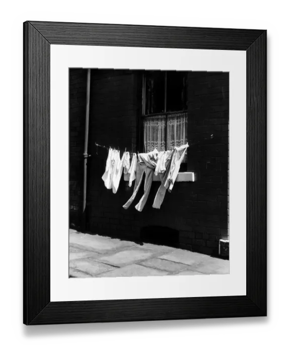 Framed Print : A washing line near a terrace house in Manchester Circa 1955 Framed Print : A washing line near a terrace house in Manchester Circa 1955