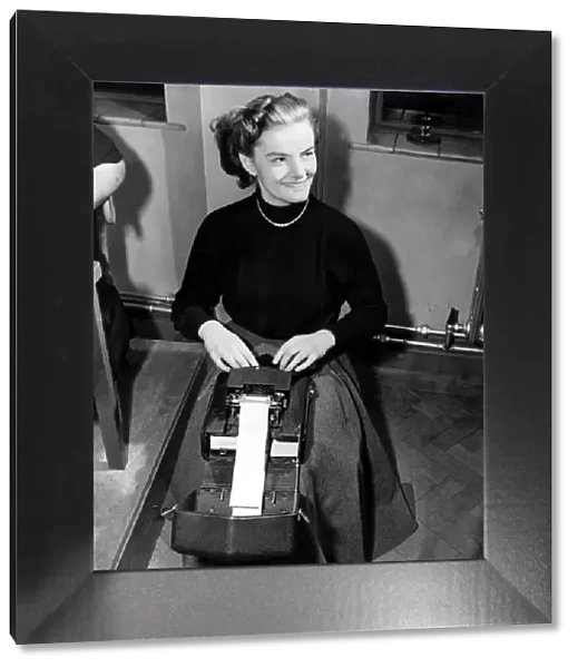 Helen Holme, April 1953 Office worker operating a Palantype machine Student